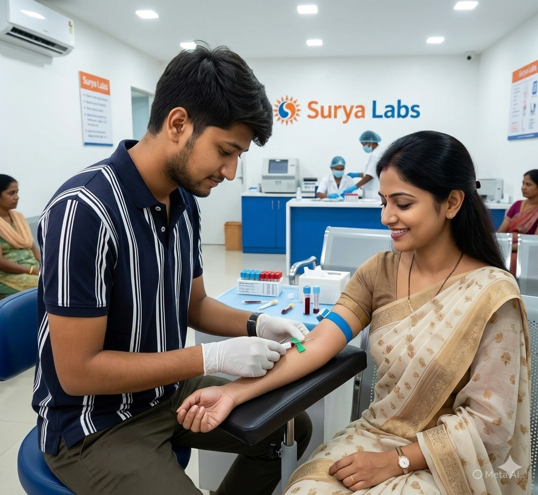 Surya Labs phlebotomist collecting a blood sample